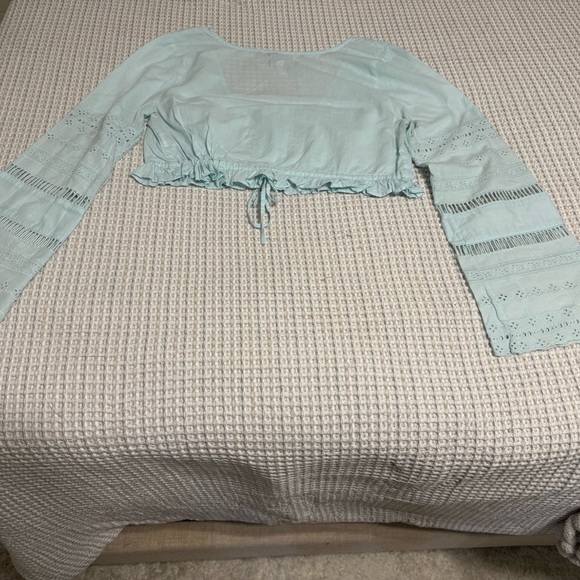 Kimchi Blue UO Blue Eyelet
Lace Long Sleeve Crop Semi
Sheer size Large - Picture 3 of 9